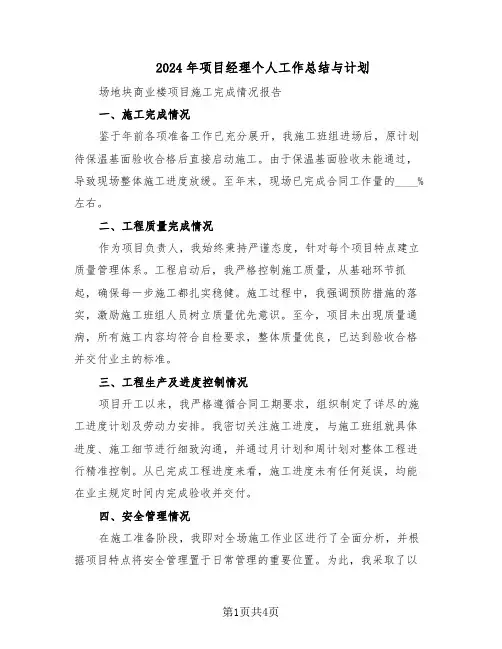 2024年项目经理个人工作总结与计划（二篇）