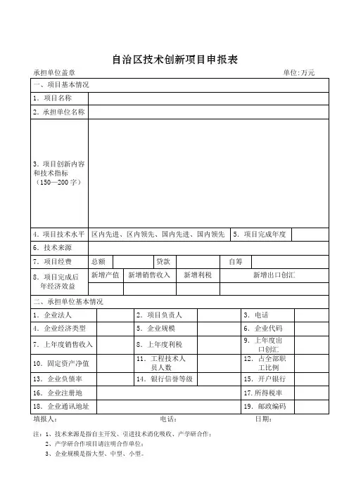 技术创新项目申报表