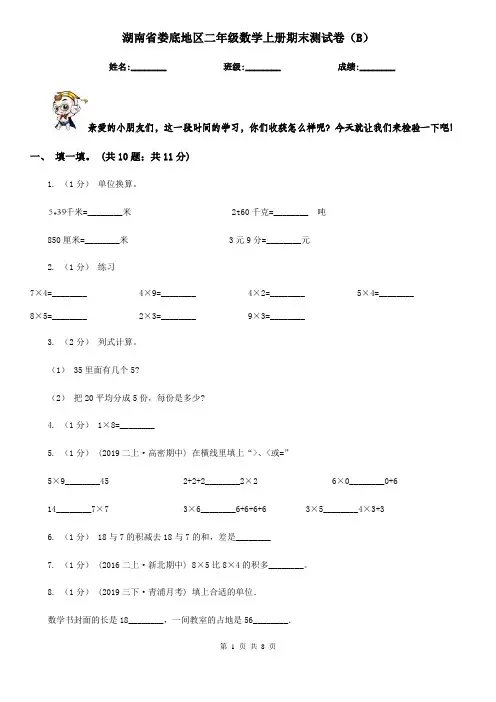 湖南省娄底地区二年级数学上册期末测试卷(B)