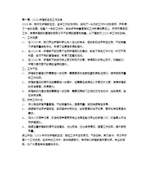 2023护理部主任工作总结【三篇】