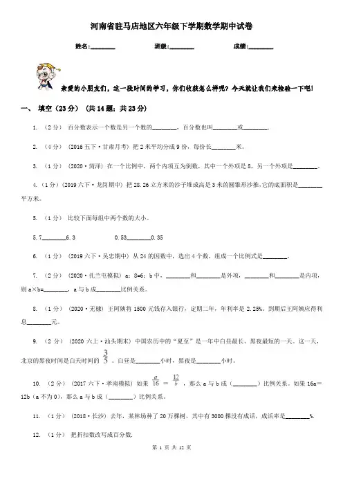 河南省驻马店地区六年级下学期数学期中试卷