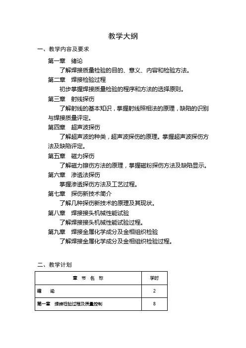 焊接检测教学大纲