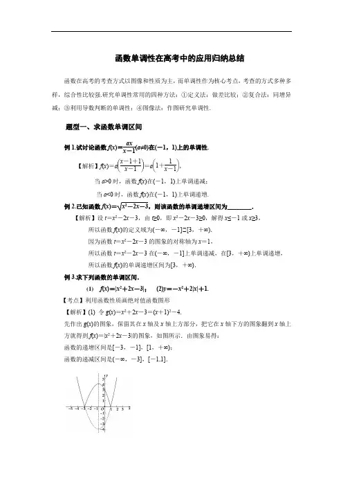 函数单调性在高考中的应用归纳总结教师版