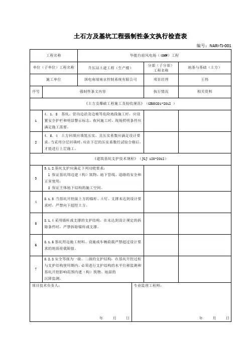 土石方及基坑工程强制性条文执行检查表(2019.12.18)