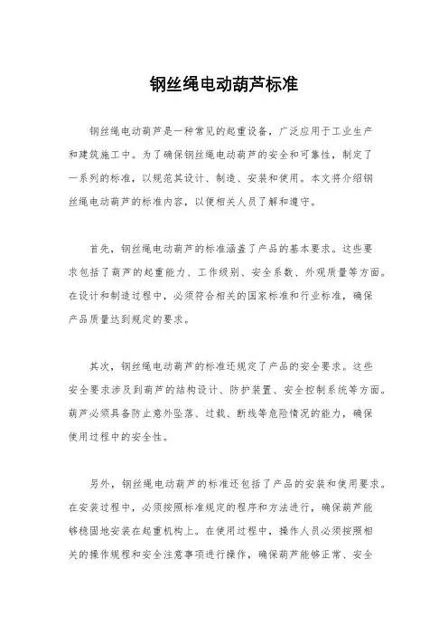 钢丝绳电动葫芦标准