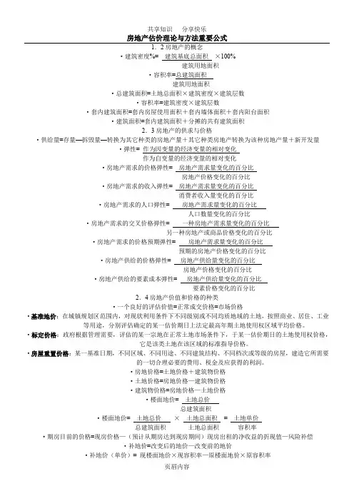 房地产估价考试重要公式(整理)