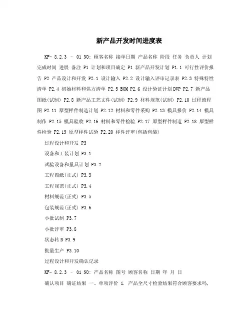 新产品开发时间进度表
