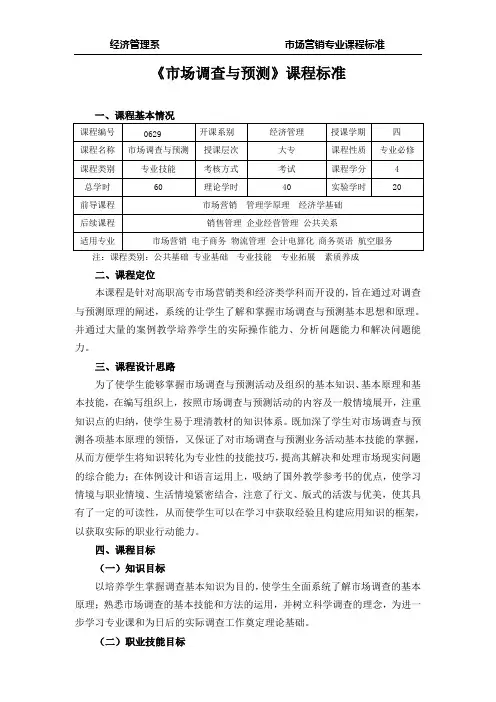 市场调查与预测课程标准