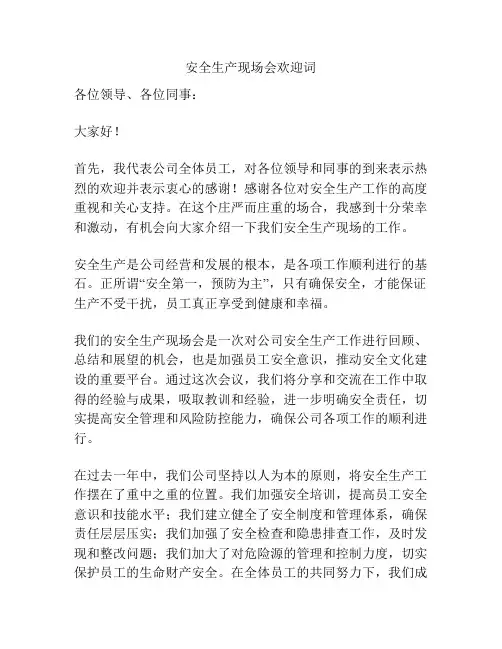 安全生产现场会欢迎词