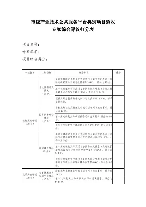 市级产业技术公共服务平台类别项目验收专家综合评议打分表