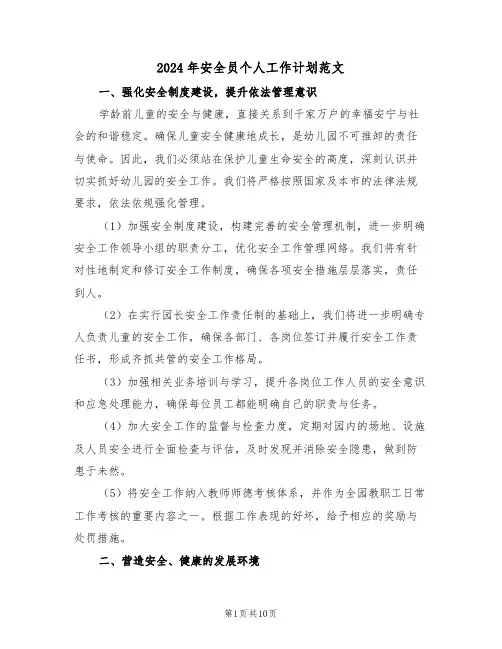 2024年安全员个人工作计划范文（六篇）