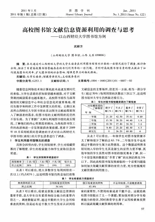 高校图书馆文献信息资源利用的调查与思考——以山西财经大学图书馆为例