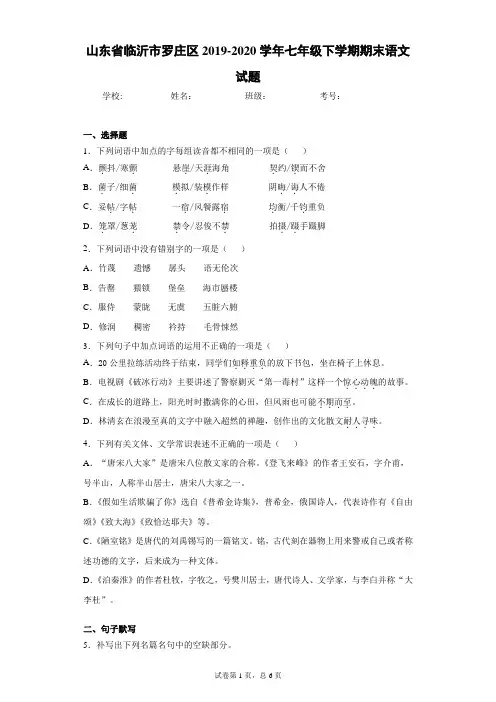山东省临沂市罗庄区2019-2020学年七年级下学期期末语文试题