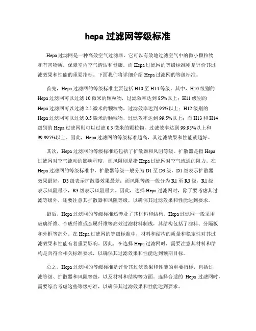 hepa过滤网等级标准