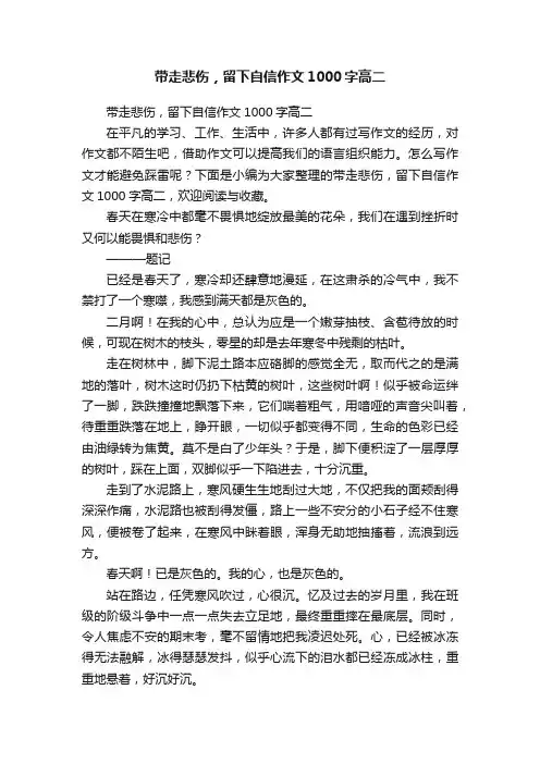 带走悲伤，留下自信作文1000字高二