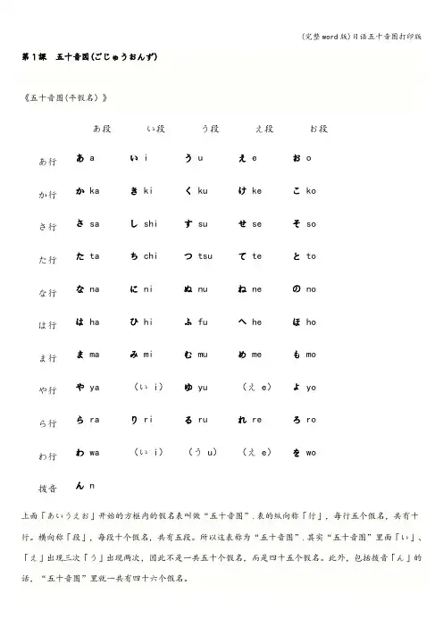 (完整word版)日语五十音图打印版