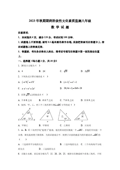 河南省南阳市唐河县2023-2024学年八年级上学期期末数学试题(含解析)