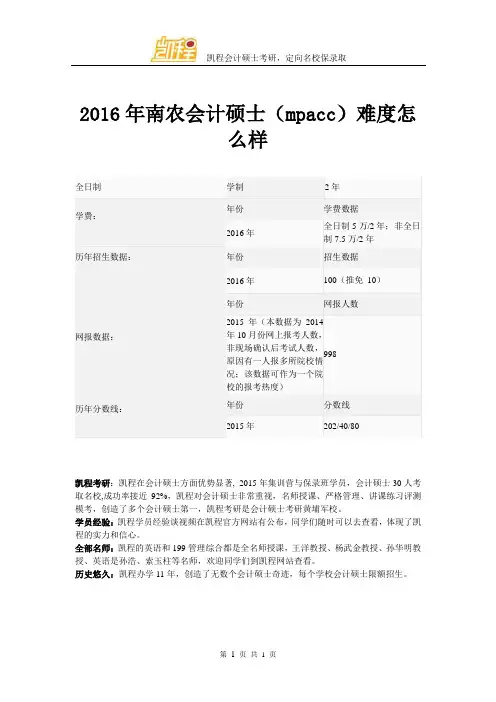 2016年南农会计硕士(mpacc)难度怎么样