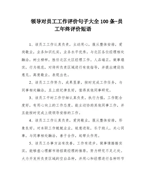 领导对员工工作评价句子大全100条-员工年终评价短语