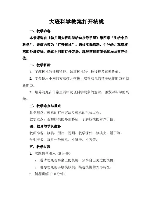 大班科学教案打开核桃