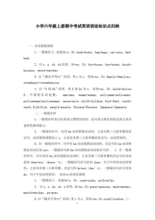 小学六年级上册期中考试英语语法知识点归纳