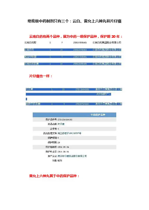 绝密级中药制剂只有三个：云白、雷允上六神丸和片仔癀