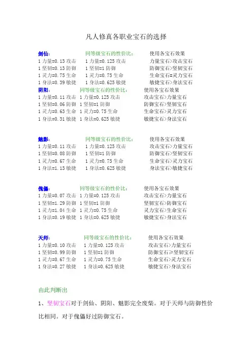 凡人修真各职业宝石的选择
