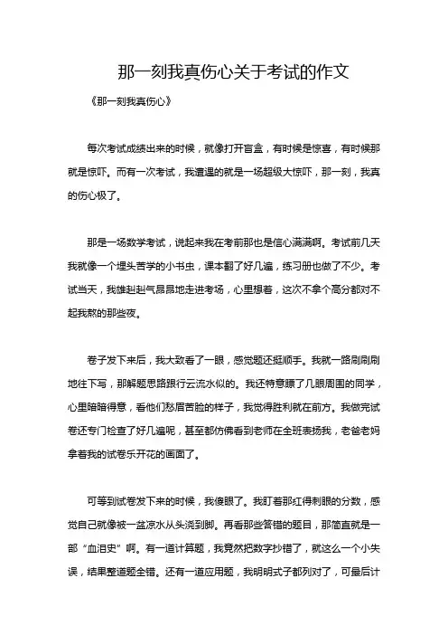 那一刻我真伤心关于考试的作文