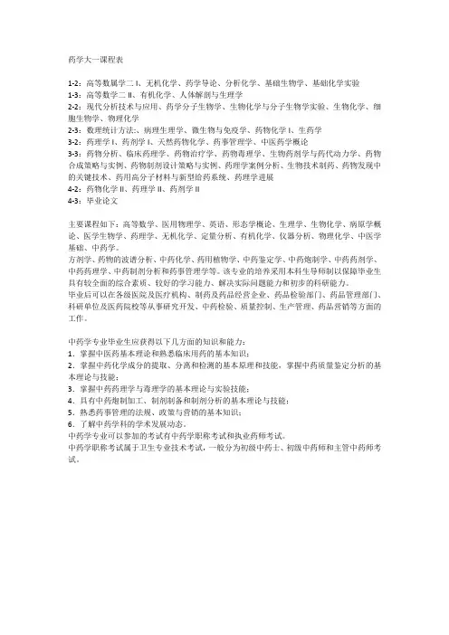 药学大一课程表