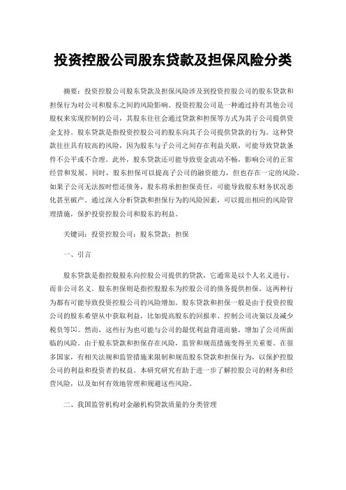 投资控股公司股东贷款及担保风险分类