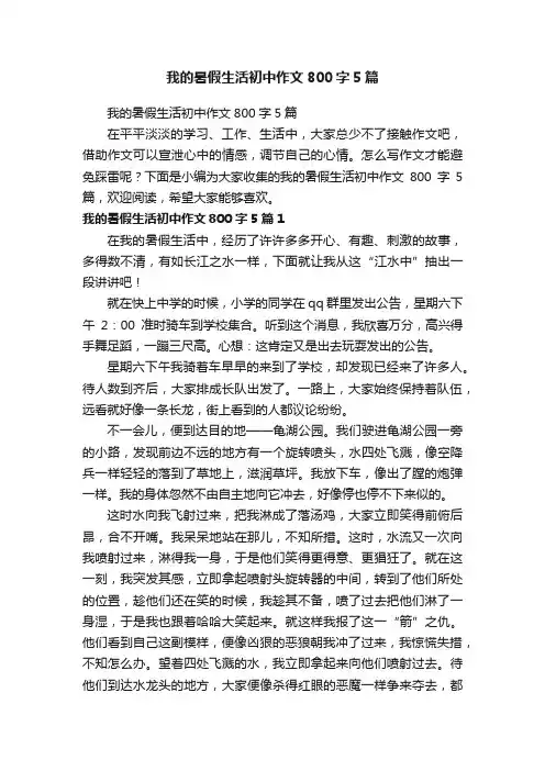 我的暑假生活初中作文800字5篇