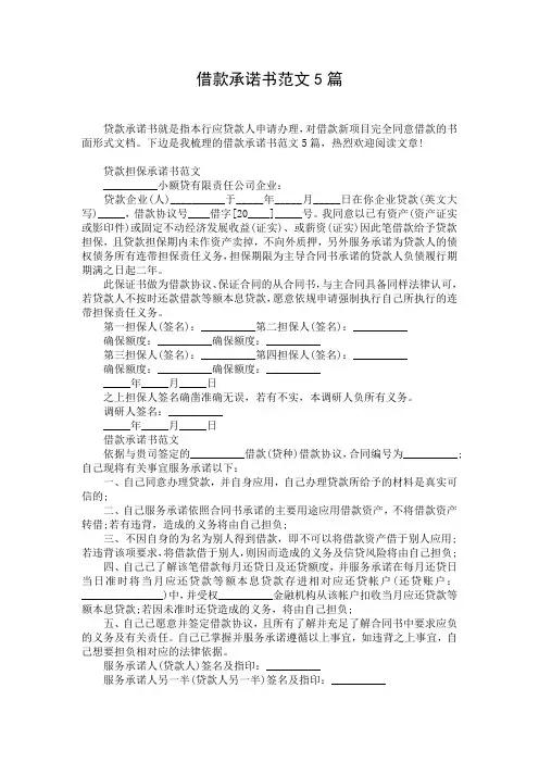 借款承诺书范文5篇