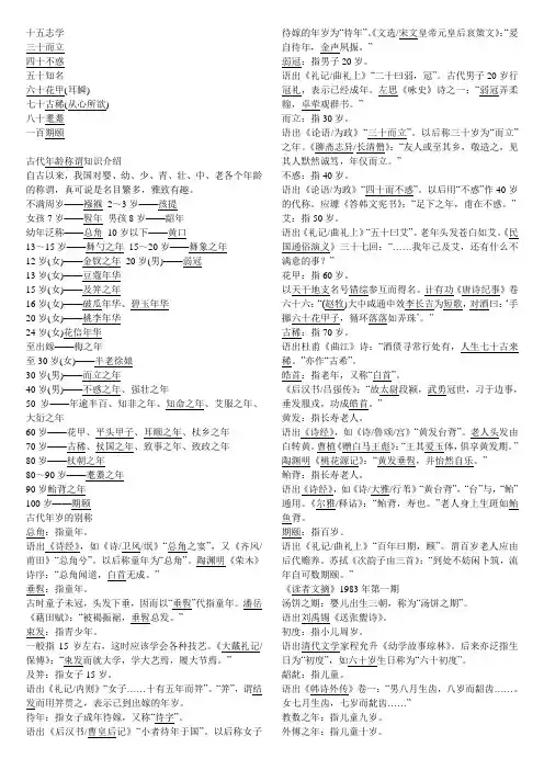 古代对年龄大小的称呼