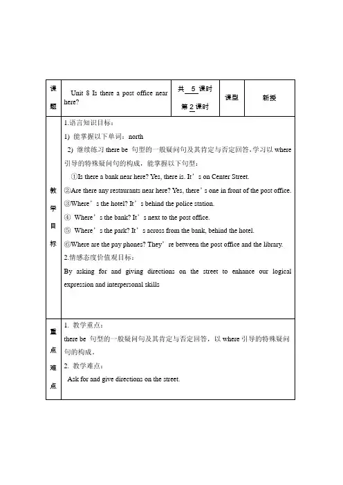 Unit-8-Is-there-a-post-office-near-here教案2