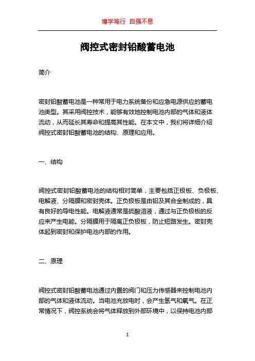 阀控式密封铅酸蓄电池