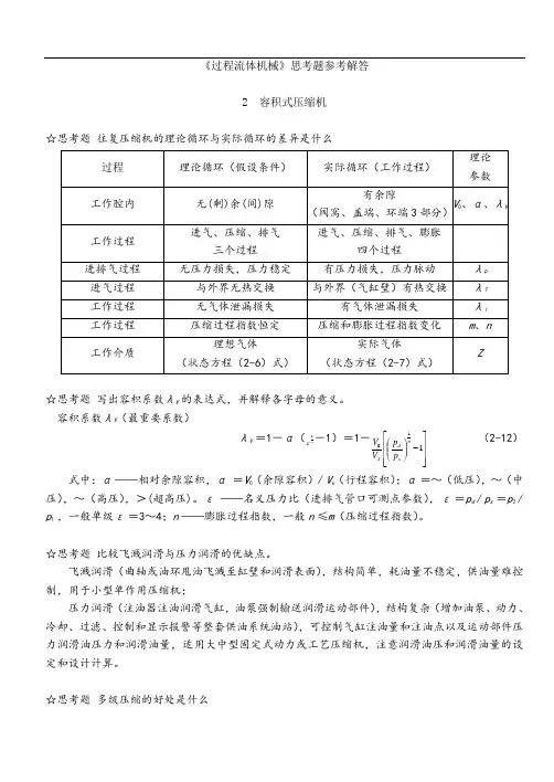 《过程流体机械第二版》思考题答案_完整版
