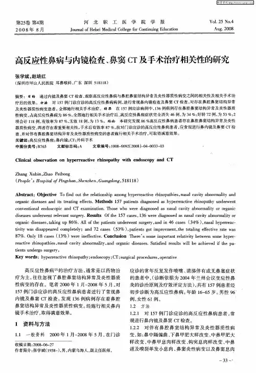 高反应性鼻病与内镜检查、鼻窦CT及手术治疗相关性的研究