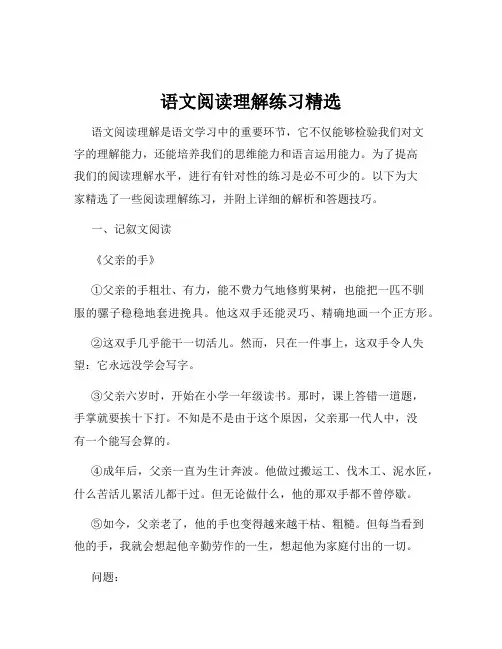 语文阅读理解练习精选