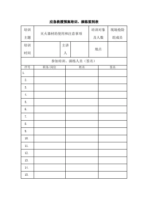 应急救援预案培训、演练记录(签到表)