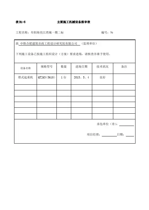 主要施工机械设备报审表