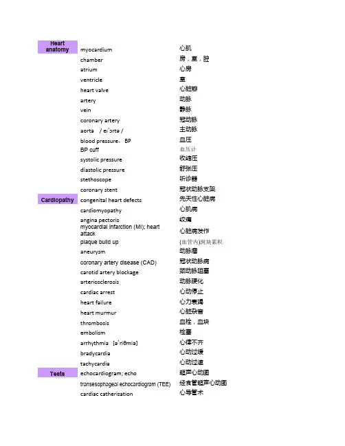 心脏科常用英文词汇