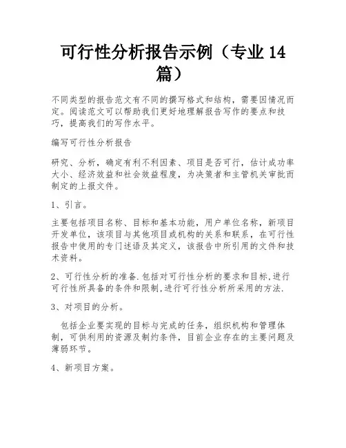 可行性分析报告示例(专业14篇)