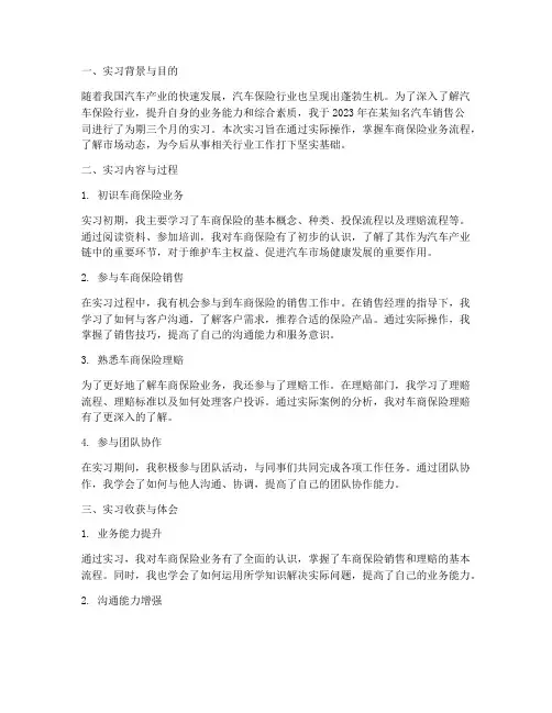 车商保险实习报告