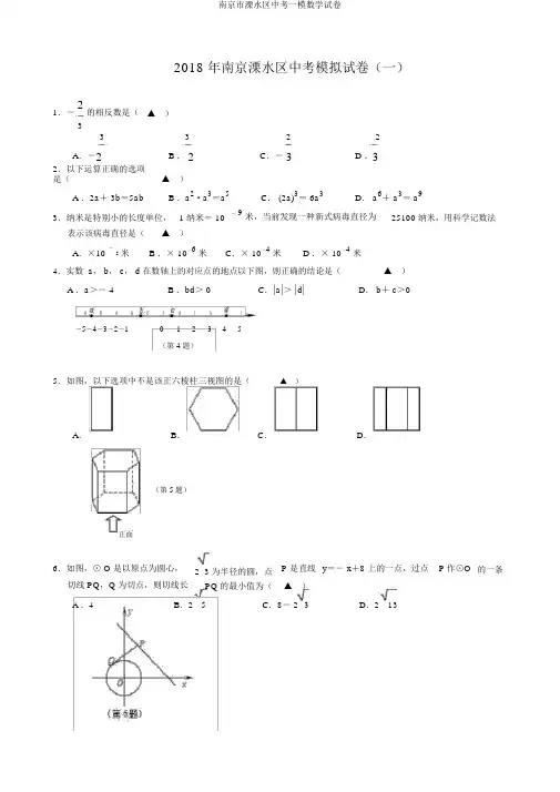南京市溧水区中考一模数学试卷