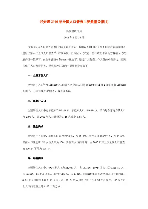 0505-内蒙古兴安盟2010年第六次全国人口普查主要数据公报