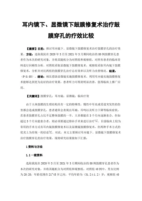 耳内镜下、显微镜下鼓膜修复术治疗鼓膜穿孔的疗效比较