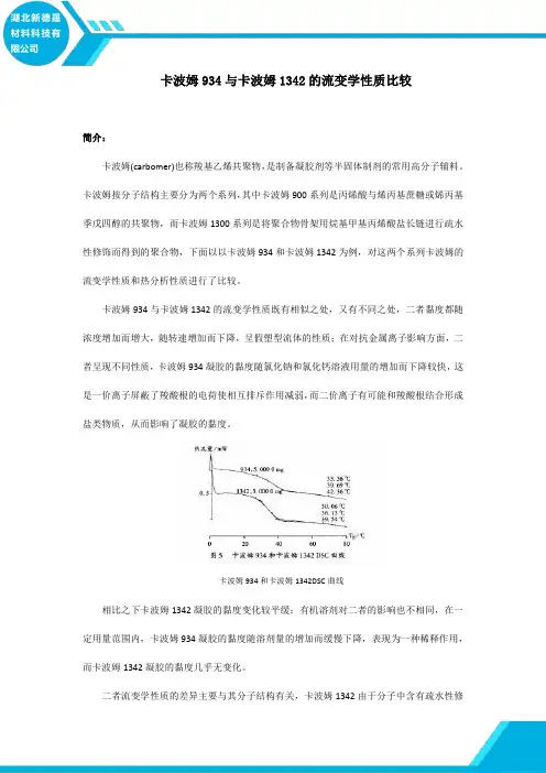 卡波姆934与卡波姆1342的流变学性质比较