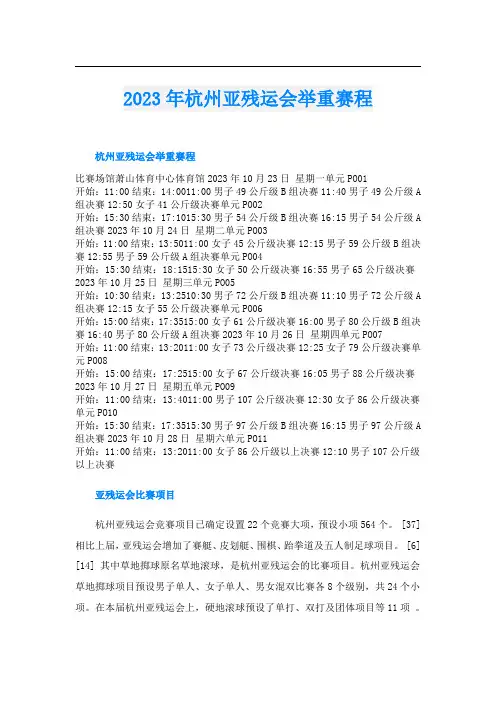 2023年杭州亚残运会举重赛程