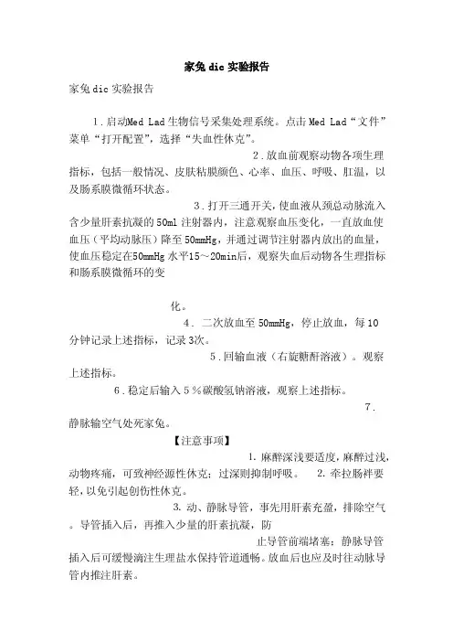 家兔dic实验报告（范文）