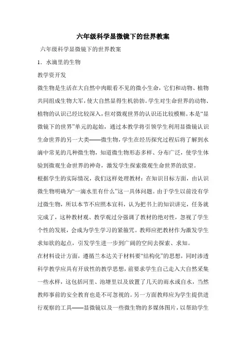 六年级科学显微镜下的世界教案